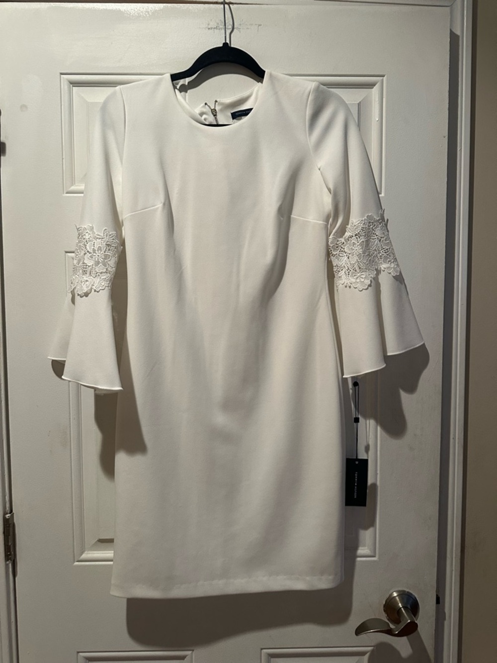 Tommy Hilfiger Cream White Long-Sleeve Lace Bell-Sleeve Dress New-Beautiful